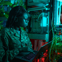 woman in server room